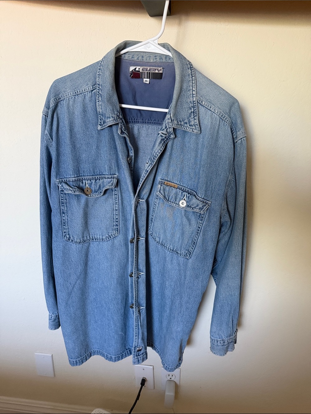 Men's RUSTY’s surf wear Light Blue Denim Shirt Jacket VINTAGE